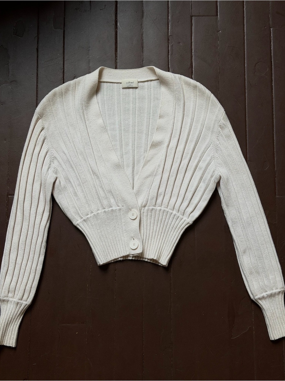 Aritzia Cropped Rib-Knit Cardigan in Cream